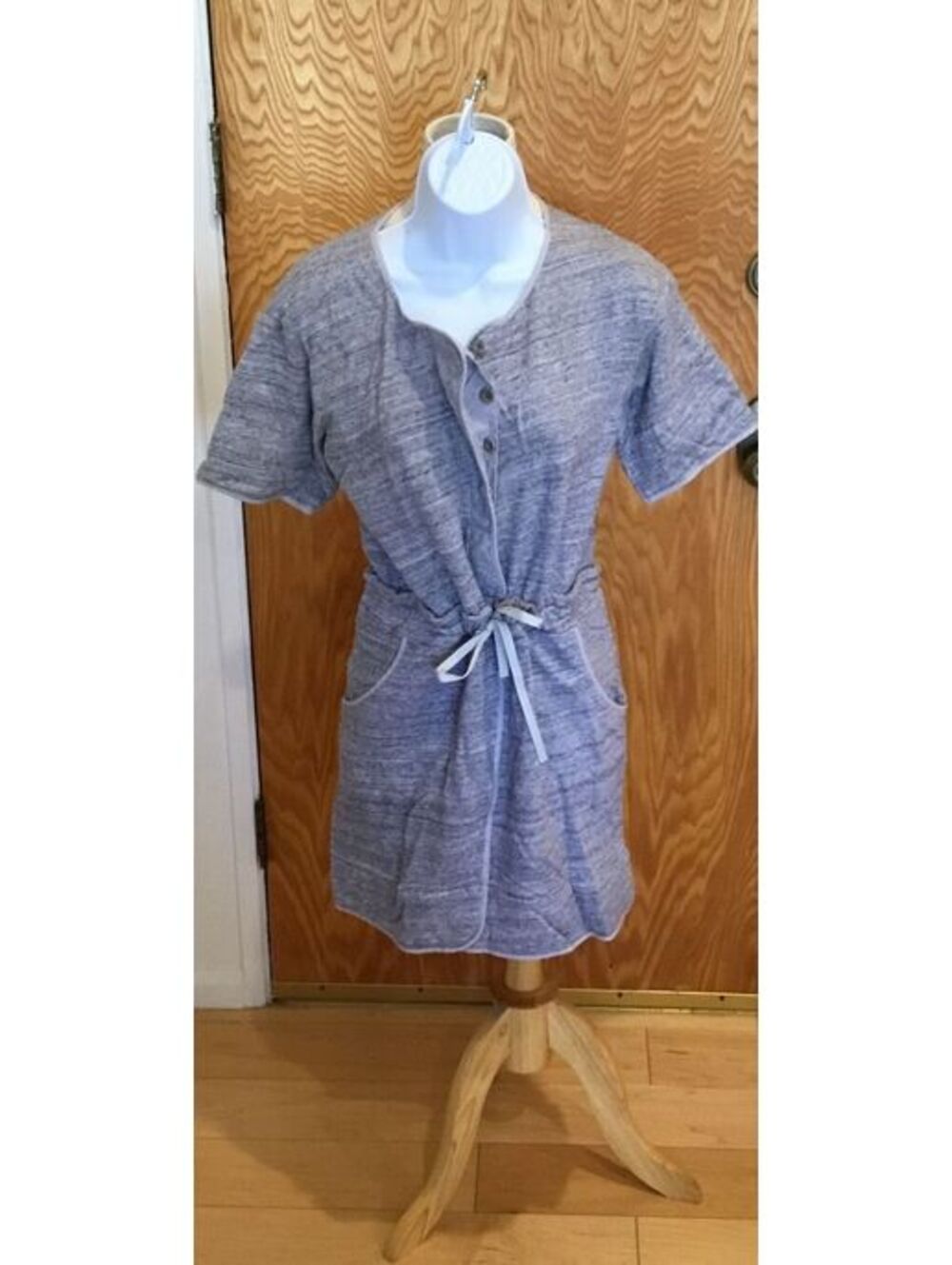 See by Chloé Women's Gray Knit Short Sleeve Dress with Drawstring Waist Sz 10 US